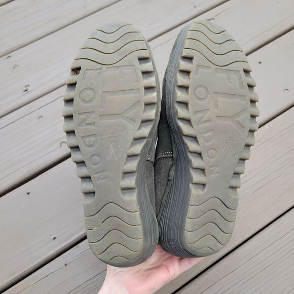 Fly London Yama OD Olive Drab Avocado Green Suede Leather Platform Wedge Booties - Picture 7 of 10